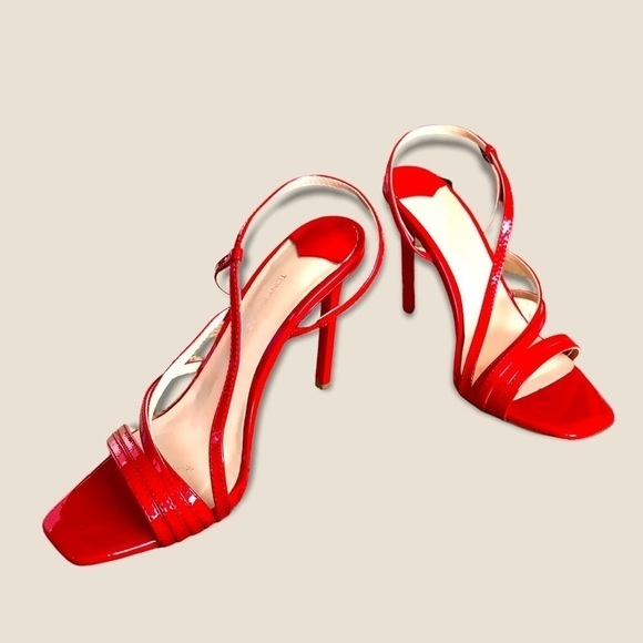 Revolve Tony Bianco Selena Heel Red Patent Leather Strappy Square Toe Stilettos - Picture 10 of 16